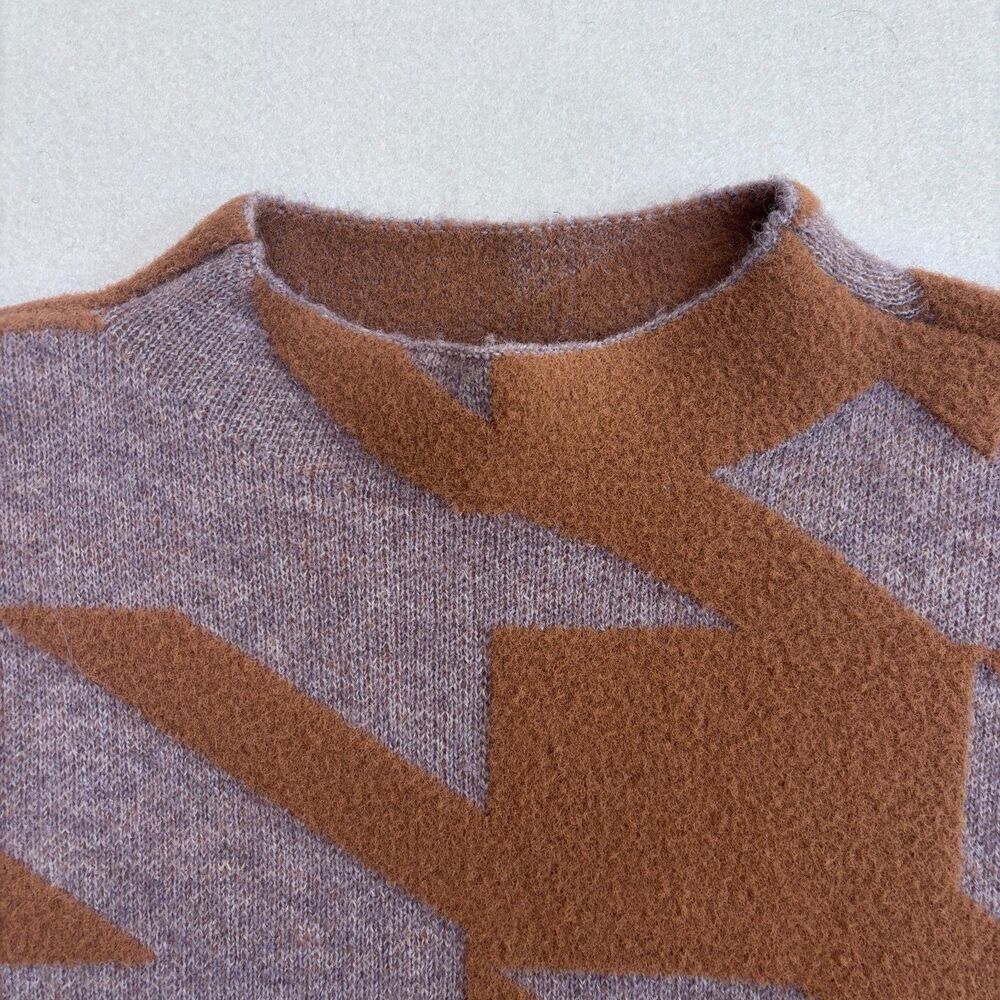 Ann Taylor Houndstooth Jacquard Mock Neck Sweater Women's M Oversized Lillac - Picture 6 of 10